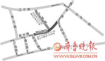 青島登州路禁行路段調(diào)流示意圖。