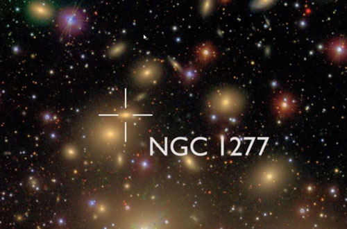 小型星系NGC 1277位于英仙座星系群，對比其它星系，NGC 1277星系非常緊密和扁平，其中包含著一個巨大的黑洞，質(zhì)量是太陽的170億倍