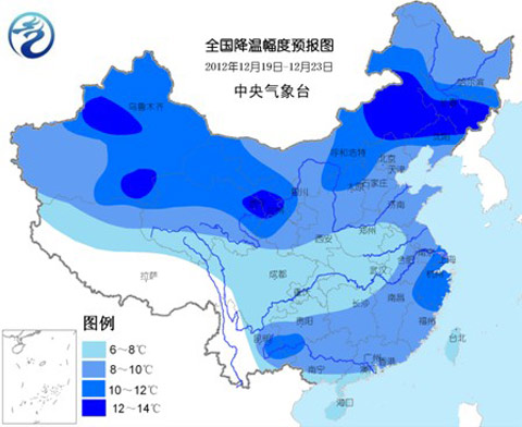 全國降溫幅度預(yù)報圖（19日至23日）